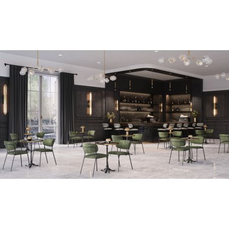 Chaise de restaurant SIMONE d'intérieur - Métal noir, tissu 95% PES 5 %ny - bois gris clair 83 · 83
