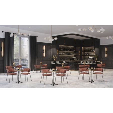 Fauteuil de restaurant RENE d'intérieur - Métal noir, tissu 95% PES 5 %ny - bois terra 59 · 59