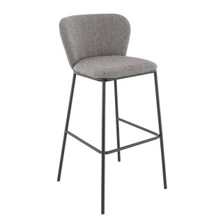 Tabouret de bar SANDRA d'intérieur - Métal noir, tissu 100 % polyester recyclé - bois gris 18