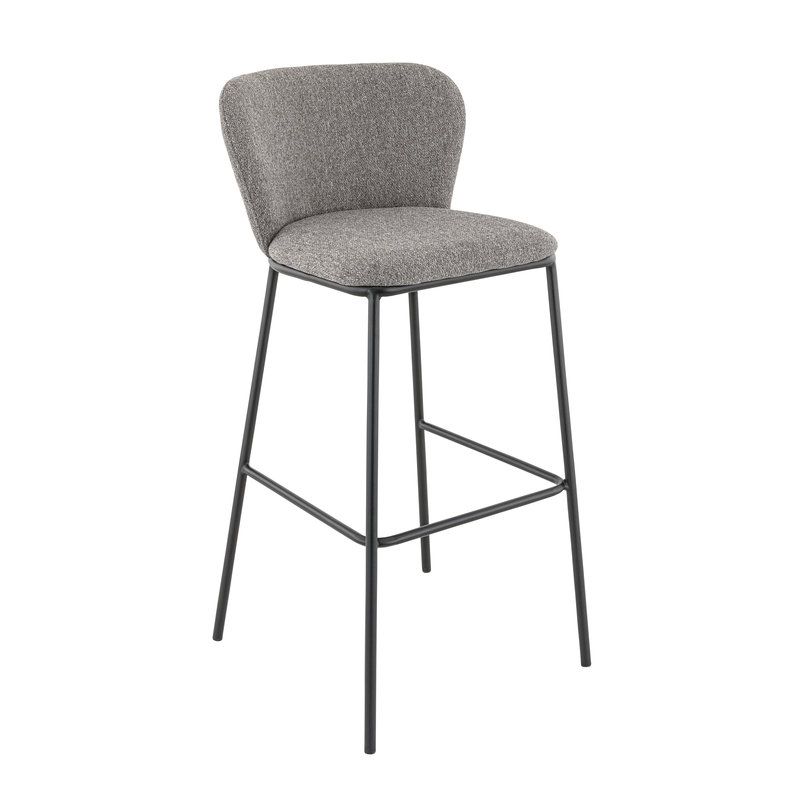Tabouret de bar SANDRA d'intérieur - Métal noir, tissu 100 % polyester recyclé - bois gris 18