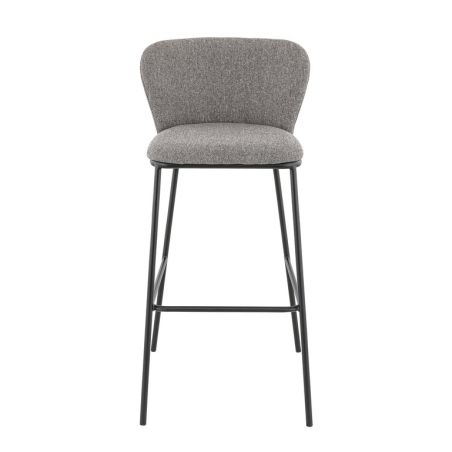 Tabouret de bar SANDRA d'intérieur - Métal noir, tissu 100 % polyester recyclé - bois gris 18