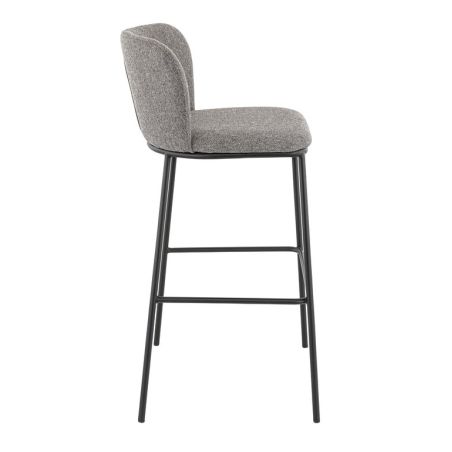 Tabouret de bar SANDRA d'intérieur - Métal noir, tissu 100 % polyester recyclé - bois gris 18