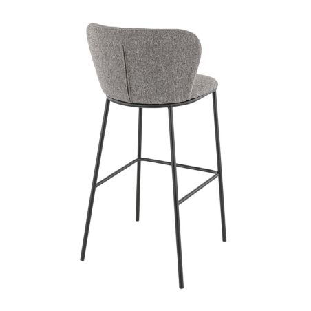 Tabouret de bar SANDRA d'intérieur - Métal noir, tissu 100 % polyester recyclé - bois gris 18