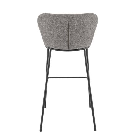 Tabouret de bar SANDRA d'intérieur - Métal noir, tissu 100 % polyester recyclé - bois gris 18