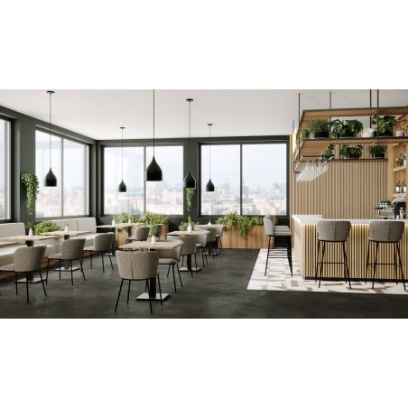 Tabouret de bar SANDRA d'intérieur - Métal noir, tissu 100 % polyester recyclé - bois gris 18