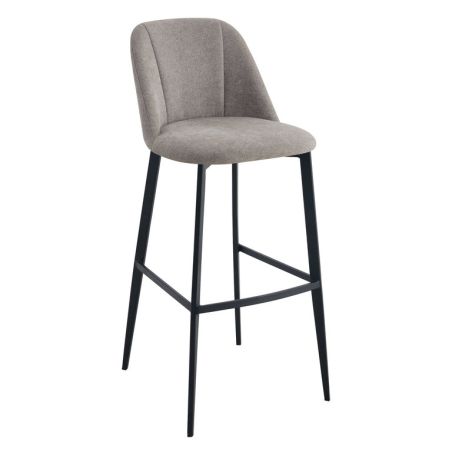 Tabouret de bar MARTIN d'intérieur - Bois noir, tissu 100% PES - métal greige 09