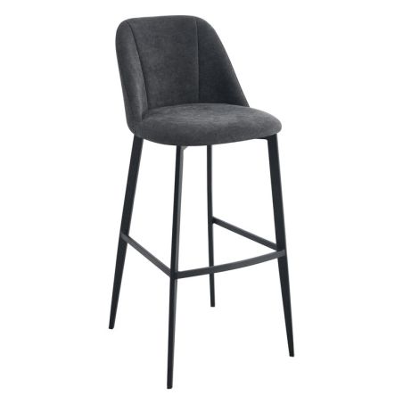 Tabouret de bar MARTIN d'intérieur - Bois noir, tissu 100% PES - métal anthracite 99