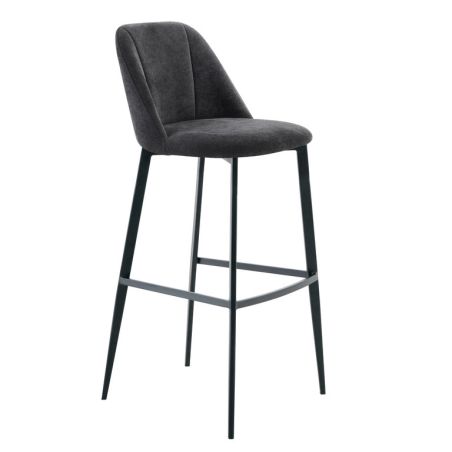 Tabouret de bar MARTIN d'intérieur - Bois noir, tissu 100% PES - métal anthracite 99
