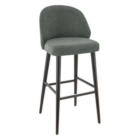 Tabouret de bar TRISTAN BST d'intérieur - Bois noir, tissu 100% PES - hêtre vert 75