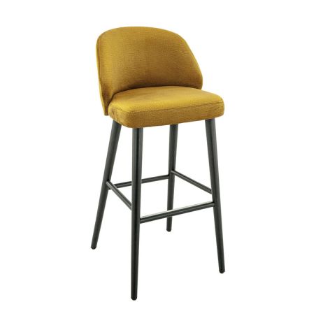 Tabouret de bar OSCAR d'intérieur - Bois noir, tissu 100% PES - hêtre gold 48