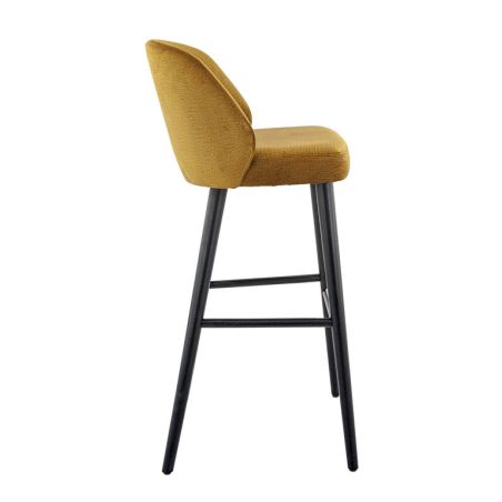 Tabouret de bar OSCAR d'intérieur - Bois noir, tissu 100% PES - hêtre gold 48