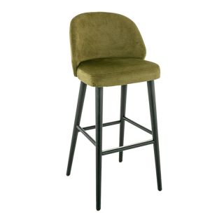Tabouret de bar OSCAR d'intérieur - Bois noir, tissu 100% PES - hêtre olive 38