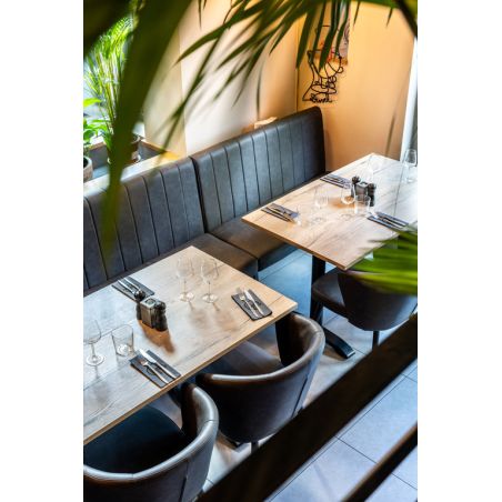 Banquette de restaurant WENDY d'intérieur - Bois noir, 81% PES + 15% cotton + 4% viscose - métal anthracite