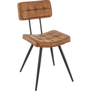 Chaise bistro MAURICE d'intérieur - Métal noir, PU - bois cognac
