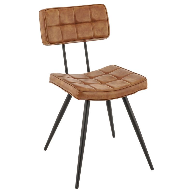 Chaise bistro MAURICE d'intérieur - Métal noir, PU - bois cognac