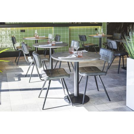 Chaise bistro MAURICE d'intérieur - Métal noir, PU - bois anthracite