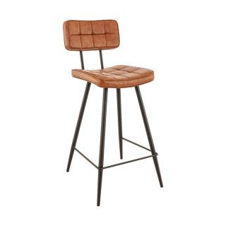 Tabouret de bar MAURICE d'intérieur - Métal noir, PU - bois cognac