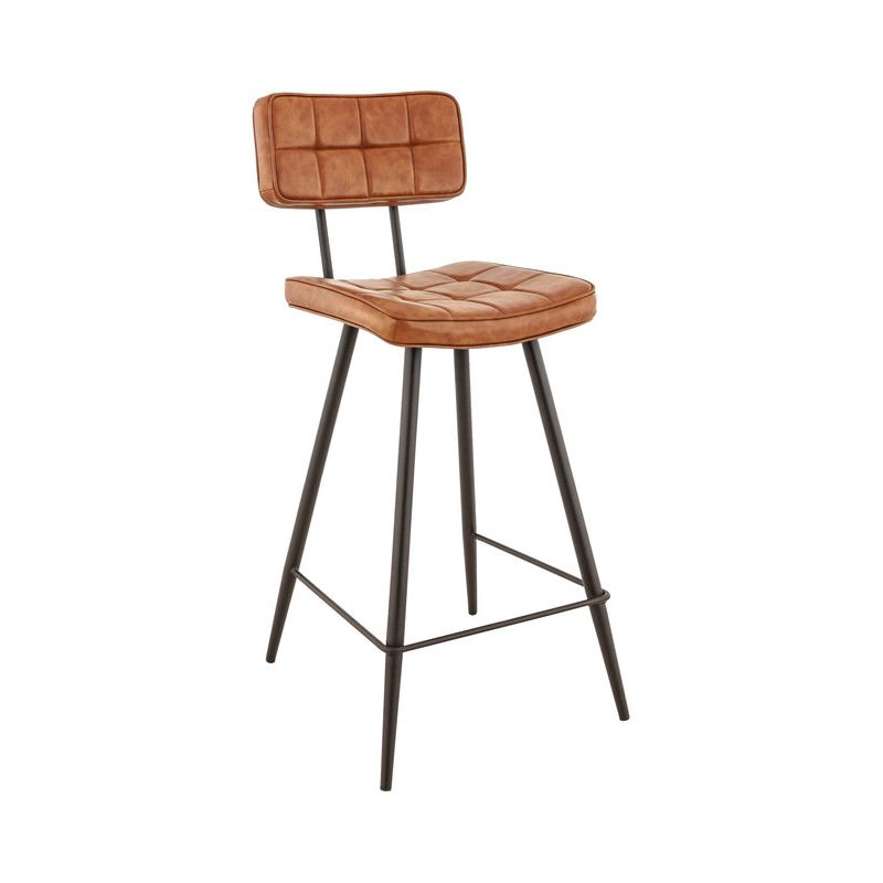 Tabouret de bar MAURICE d'intérieur - Métal noir, PU - bois cognac