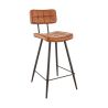 Tabouret de bar MAURICE d'intérieur - Métal noir, PU - bois cognac