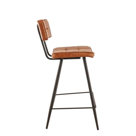 Tabouret de bar MAURICE d'intérieur - Métal noir, PU - bois cognac