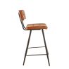 Tabouret de bar MAURICE d'intérieur - Métal noir, PU - bois cognac