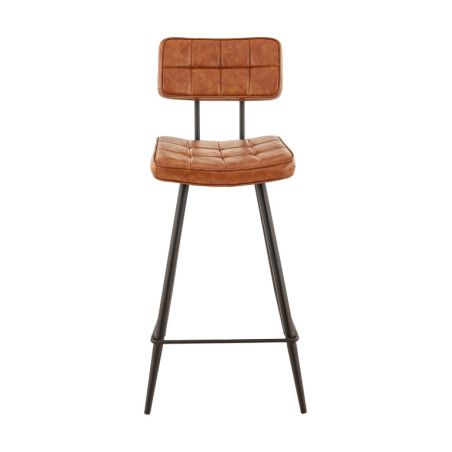 Tabouret de bar MAURICE d'intérieur - Métal noir, PU - bois cognac