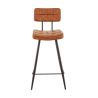 Tabouret de bar MAURICE d'intérieur - Métal noir, PU - bois cognac