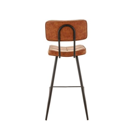 Tabouret de bar MAURICE d'intérieur - Métal noir, PU - bois cognac