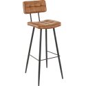 Tabouret de bar MAURICE d'intérieur - Métal noir, PU - bois cognac