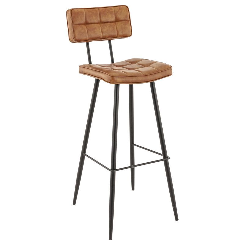 Tabouret de bar MAURICE d'intérieur - Métal noir, PU - bois cognac