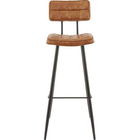 Tabouret de bar MAURICE d'intérieur - Métal noir, PU - bois cognac