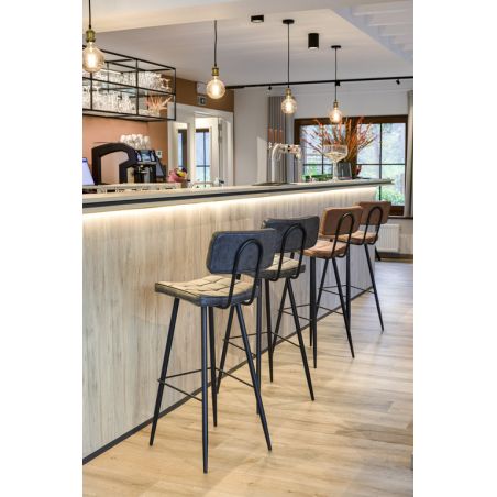 Tabouret de bar MAURICE d'intérieur - Métal noir, PU - bois cognac