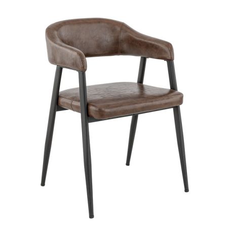 Fauteuil bistro MONTREAL H46 d'intérieur - Métal noir, PU - bois marron vintage