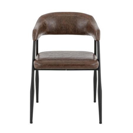 Fauteuil bistro MONTREAL H46 d'intérieur - Métal noir, PU - bois marron vintage
