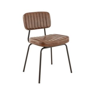 Chaise bistro STANLEY H48 d'intérieur - Métal noir, PU - bois marron vintage
