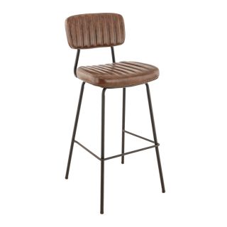 Tabouret de bar STANLEY H77 d'intérieur - Métal noir, PU - bois marron vintage