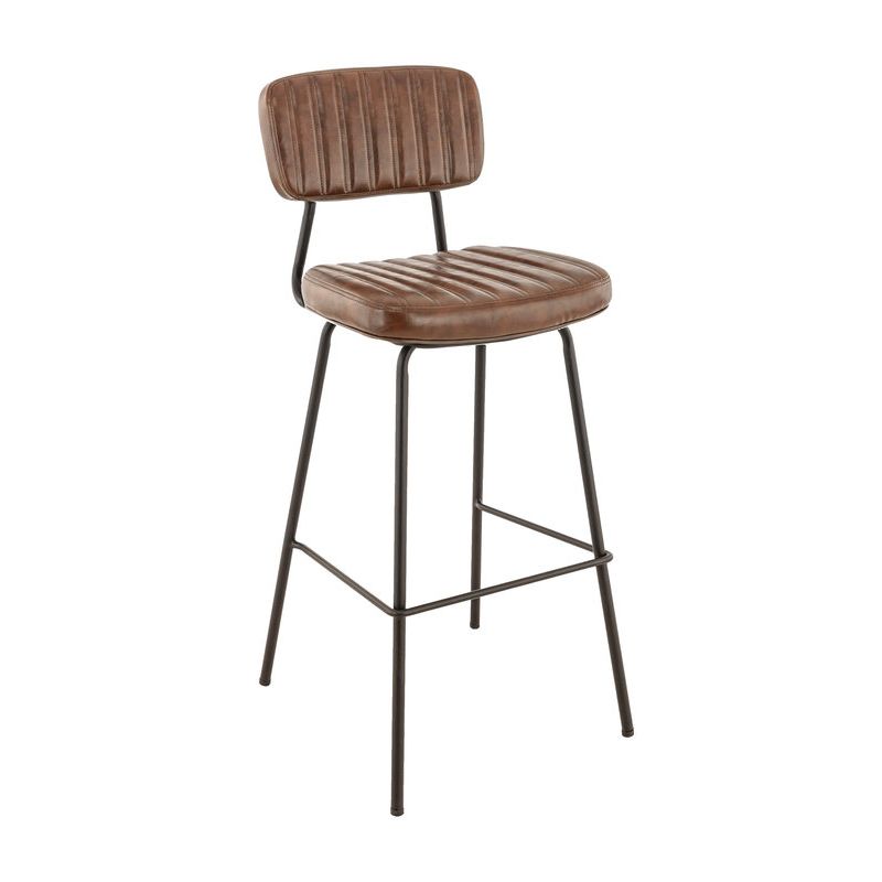 Tabouret de bar STANLEY H77 d'intérieur - Métal noir, PU - bois marron vintage