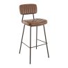 Tabouret de bar STANLEY H77 d'intérieur - Métal noir, PU - bois marron vintage
