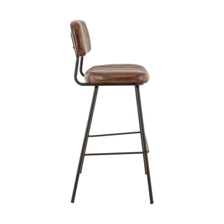 Tabouret de bar STANLEY H77 d'intérieur - Métal noir, PU - bois marron vintage