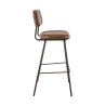 Tabouret de bar STANLEY H77 d'intérieur - Métal noir, PU - bois marron vintage