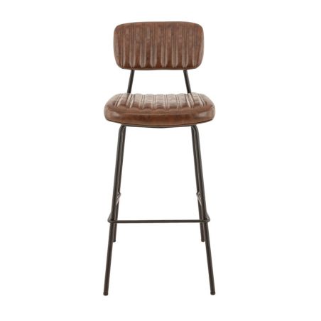Tabouret de bar STANLEY H77 d'intérieur - Métal noir, PU - bois marron vintage
