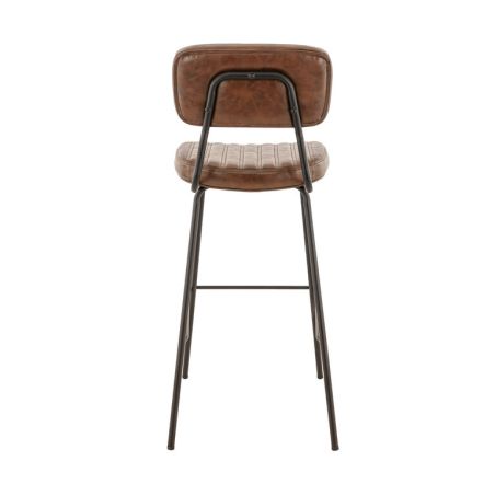 Tabouret de bar STANLEY H77 d'intérieur - Métal noir, PU - bois marron vintage