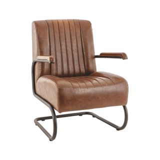 Fauteuil bistro BRIXTON H44 d'intérieur - Métal noir, PU - bois marron vintage