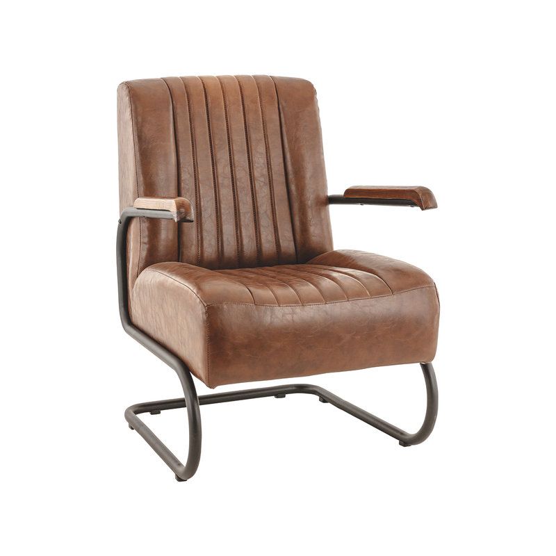 Fauteuil bistro BRIXTON H44 d'intérieur - Métal noir, PU - bois marron vintage