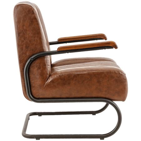 Fauteuil bistro BRIXTON H44 d'intérieur - Métal noir, PU - bois marron vintage