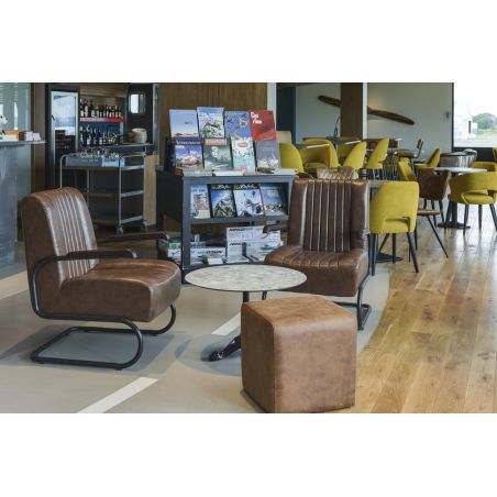 Fauteuil bistro BRIXTON H44 d'intérieur - Métal noir, PU - bois marron vintage