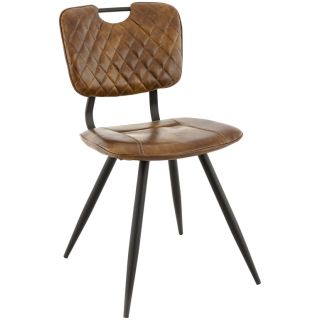Chaise bistro SOHO H49 d'intérieur - Métal noir, PU - bois cognac vintage