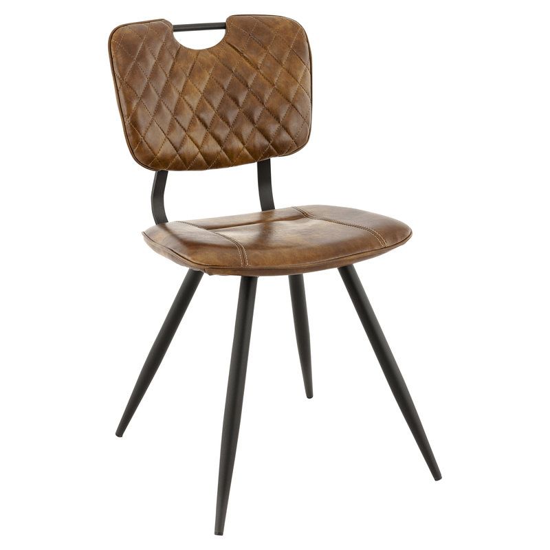 Chaise bistro SOHO H49 d'intérieur - Métal noir, PU - bois cognac vintage