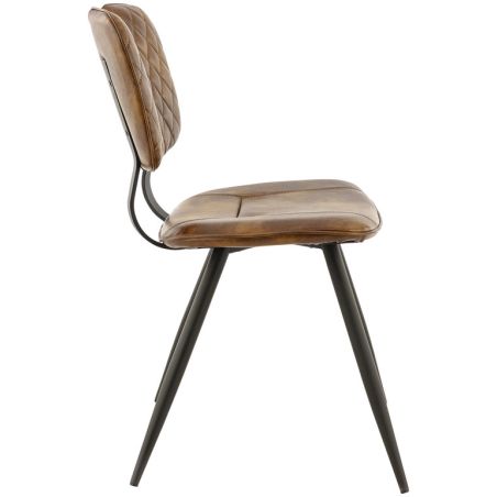 Chaise bistro SOHO H49 d'intérieur - Métal noir, PU - bois cognac vintage