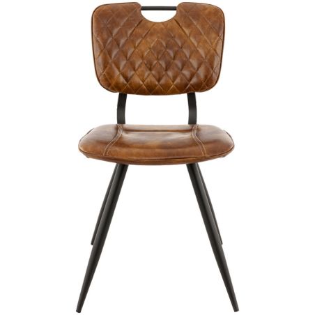 Chaise bistro SOHO H49 d'intérieur - Métal noir, PU - bois cognac vintage